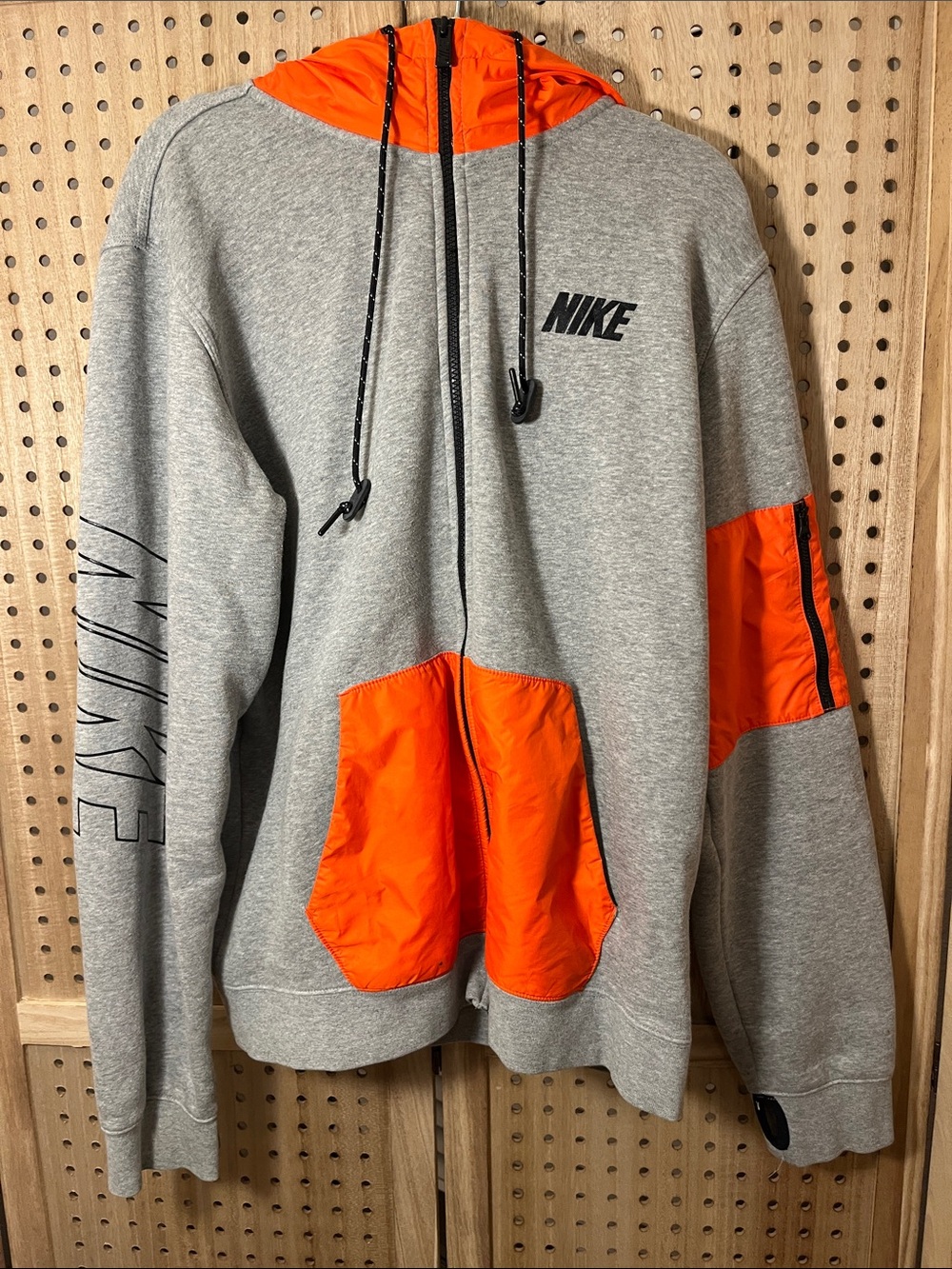 Nike Men’s Grey Hoodie with Bright Orange Panels
